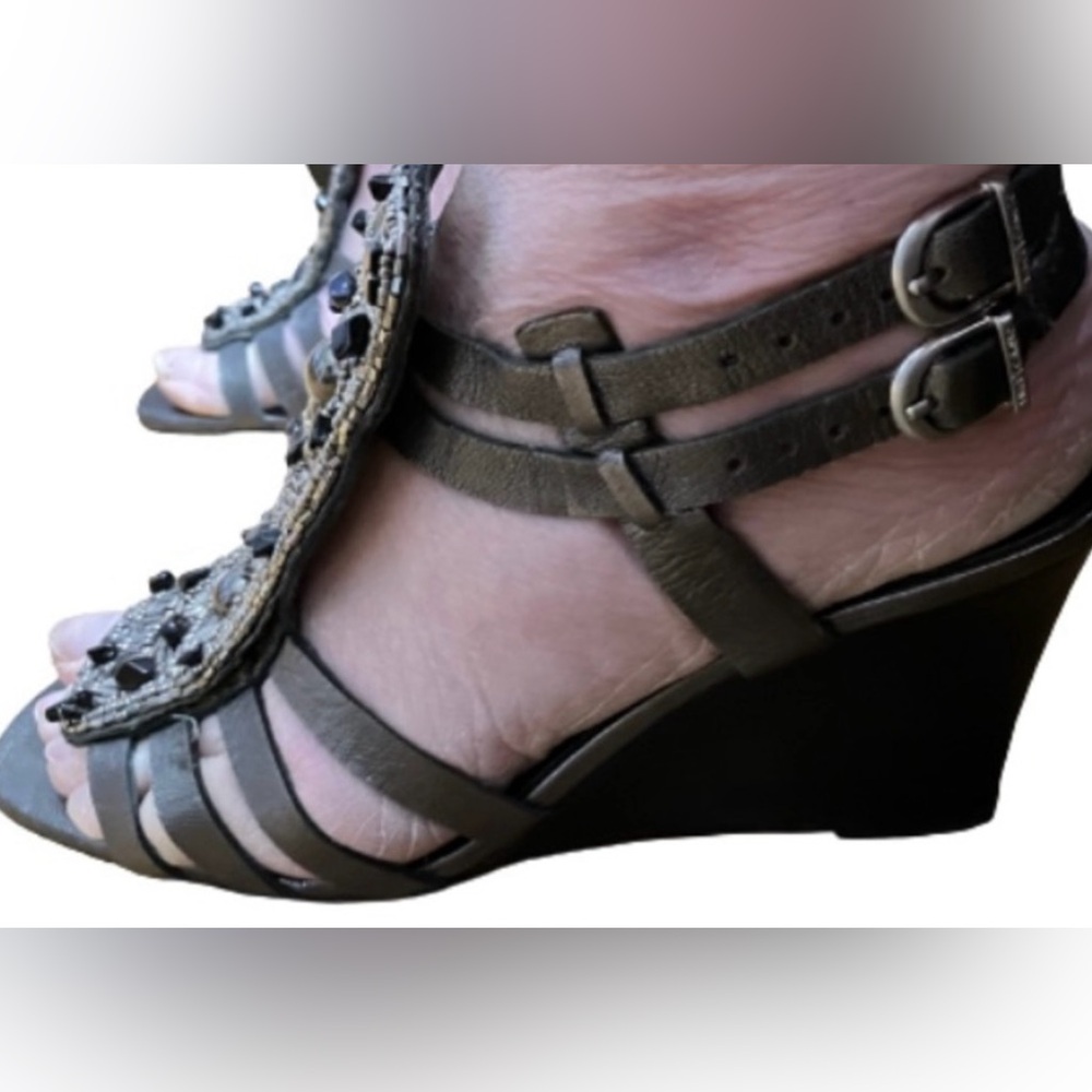 Vince Camuto Black Beaded Strappy Wedge Sandals